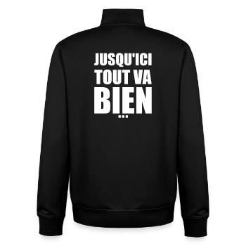Jusqu’ici tout va bien - réplique culte - Sweat zippé unisexe en coton bio Stanley/Stella - noir - Dos - AI Model Male 185 light (185cm)