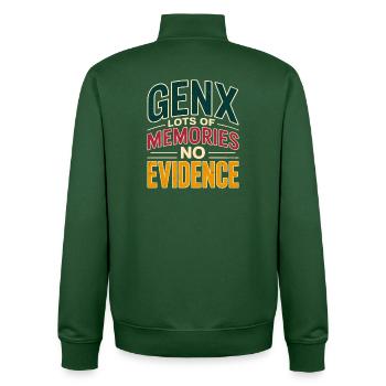 GenX Memories – No Evidence - Unisex Organic Zip Sweatshirt by Stanley/Stella - bottle green - Back - AI Model Male 185 dark (185cm)