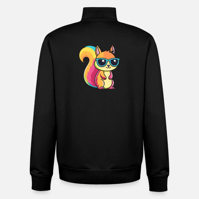 Rainbow Squirrel with Glasses - Unisex Organic Zip Sweatshirt by Stanley/Stella - black