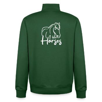 J’aime les chevaux - Sweat zippé unisexe en coton bio Stanley/Stella - vert bouteille - Dos - AI Model Male 185 dark (185cm)