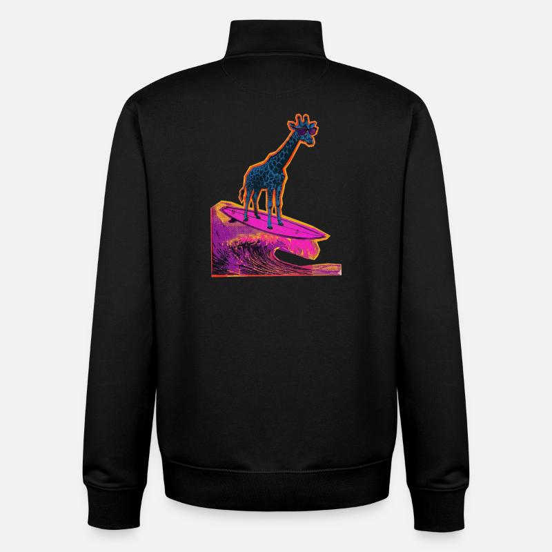 Girafe Surfeuse - Sweat zippé unisexe en coton bio Stanley/Stella - noir