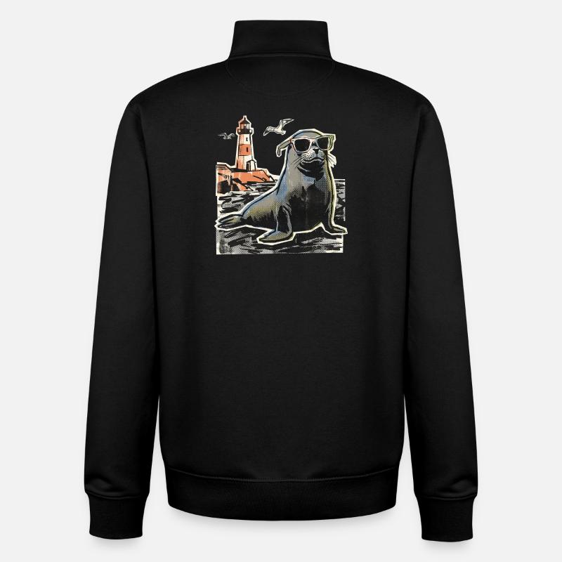 Seal Sea Coast Lighthouse - Unisex Organic Zip Sweatshirt by Stanley/Stella - black