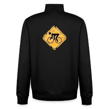 Bicycle symbol on yellow warning sign - Unisex Organic Zip Sweatshirt by Stanley/Stella - black - Back - AI Model Male 185 light (185cm)