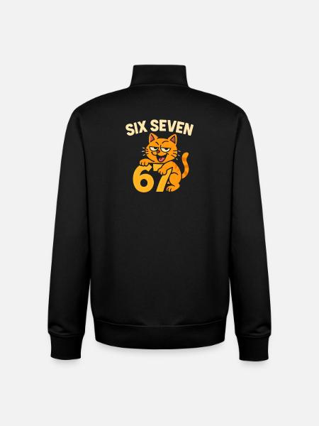 Six Seven Cat 67 Umorismo italiano di Brainrot - Felpa unisex con zip in cotone biologico di Stanley/Stella - nero