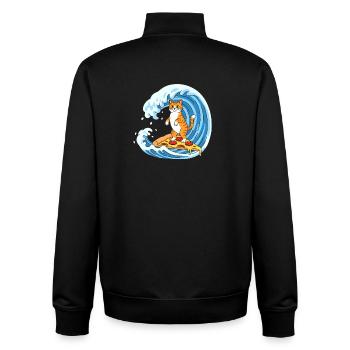 Surfer cat on pizza wave - Unisex Organic Zip Sweatshirt by Stanley/Stella - black - Back - AI Model Male 185 light (185cm)