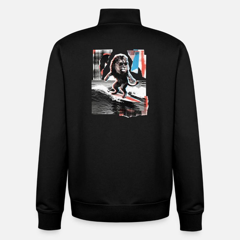 Surfer Löwe - Unisex Organic Zip Sweatshirt von Stanley/Stella - Schwarz
