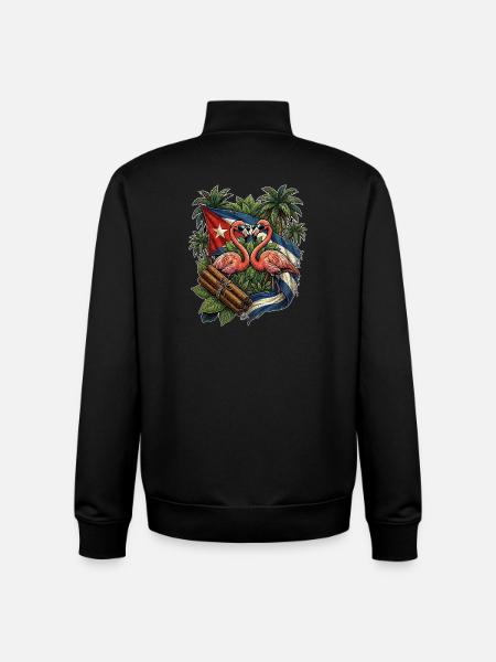 Cuba Flag Flamingo - Unisex Organic Zip Sweatshirt by Stanley/Stella - black