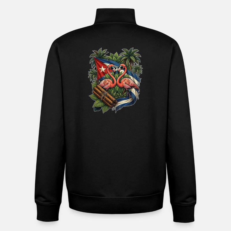 Flamant flamant drapeau cubain - Sweat zippé unisexe en coton bio Stanley/Stella - noir