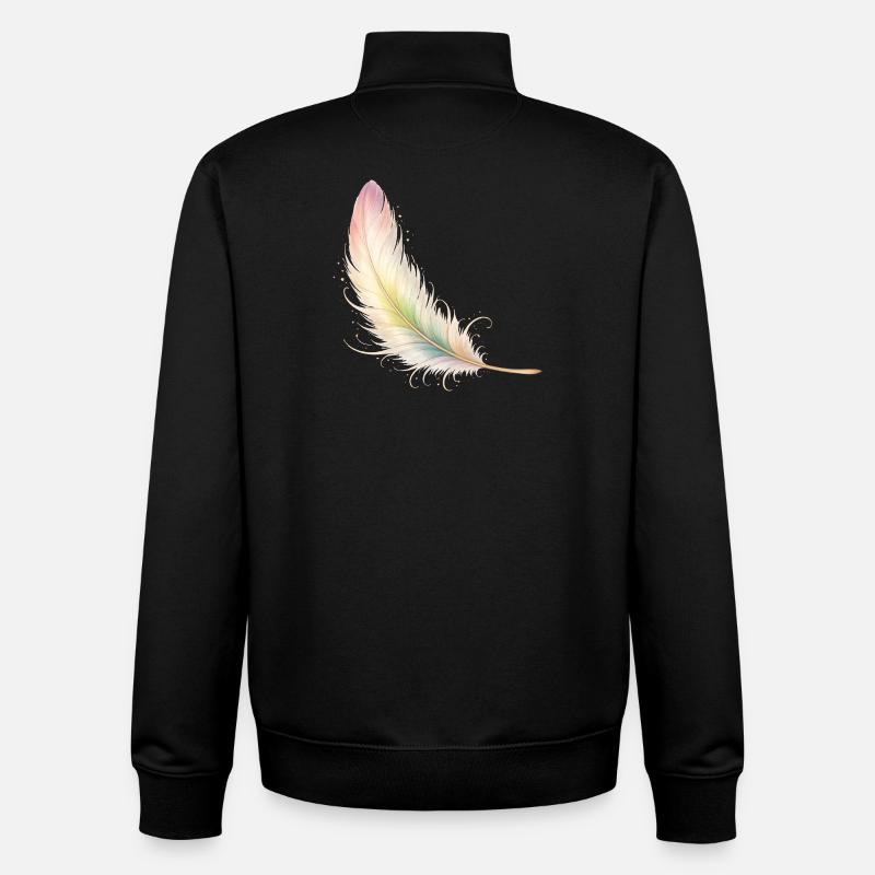 Design bohème élégant aux plumes pastel - Sweat zippé unisexe en coton bio Stanley/Stella - noir