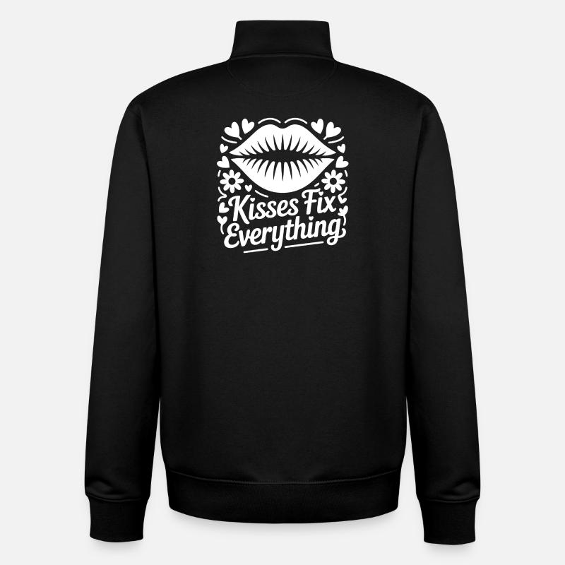 Kisses Fix Everything – Lip Motif - Unisex Organic Zip Sweatshirt by Stanley/Stella - black