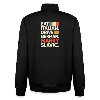Eat Italian Drive German Marry Slavic Balkan Auto - Unisex Organic Zip Sweatshirt von Stanley/Stella - Schwarz - Hinten - AI Model Male 185 light (185cm)