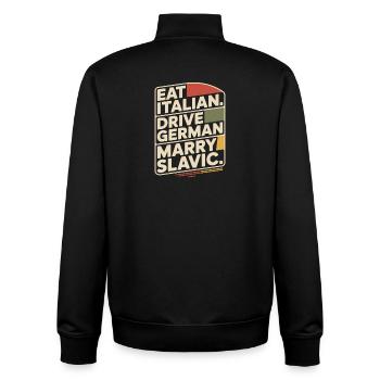 Eat Italian Drive German Marry Slavic Balkan Auto - Unisex Organic Zip Sweatshirt von Stanley/Stella - Schwarz - Hinten - AI Model Male 185 light (185cm)