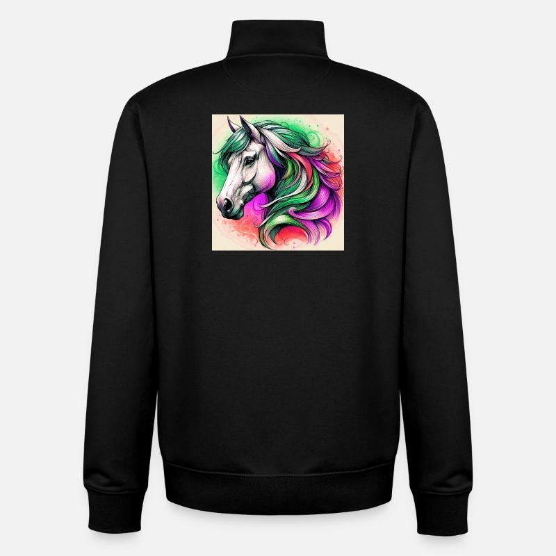 cheval - Sweat zippé unisexe en coton bio Stanley/Stella - noir