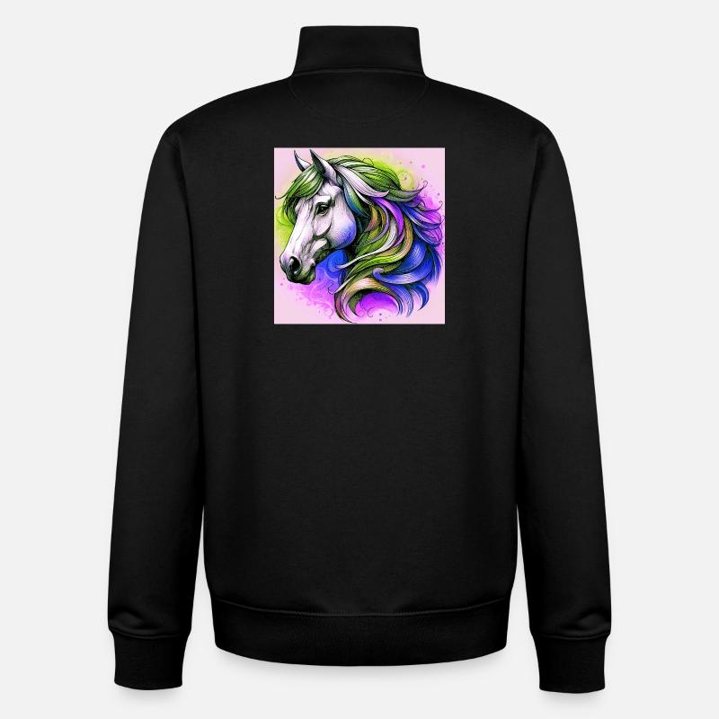 cheval - Sweat zippé unisexe en coton bio Stanley/Stella - noir