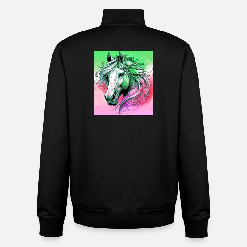 cheval - Sweat zippé unisexe en coton bio Stanley/Stella - noir