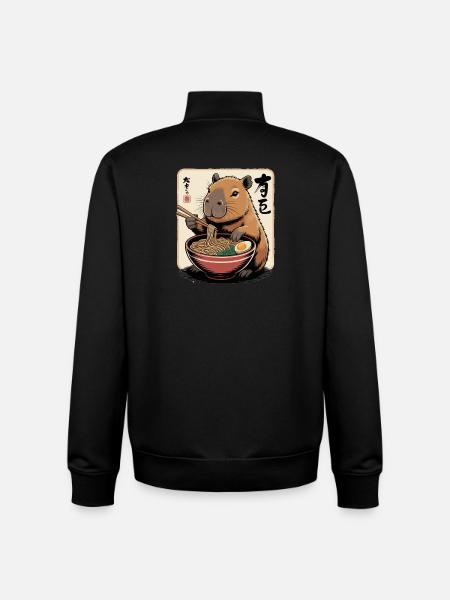 Capybara Ramen Art with Chopsticks - Unisex Organic Zip Sweatshirt by Stanley/Stella - black