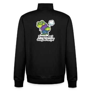 Kicherfrosch Hoodie Spruch - Unisex Organic Zip Sweatshirt von Stanley/Stella - Schwarz - Hinten - AI Model Male 185 light (185cm)