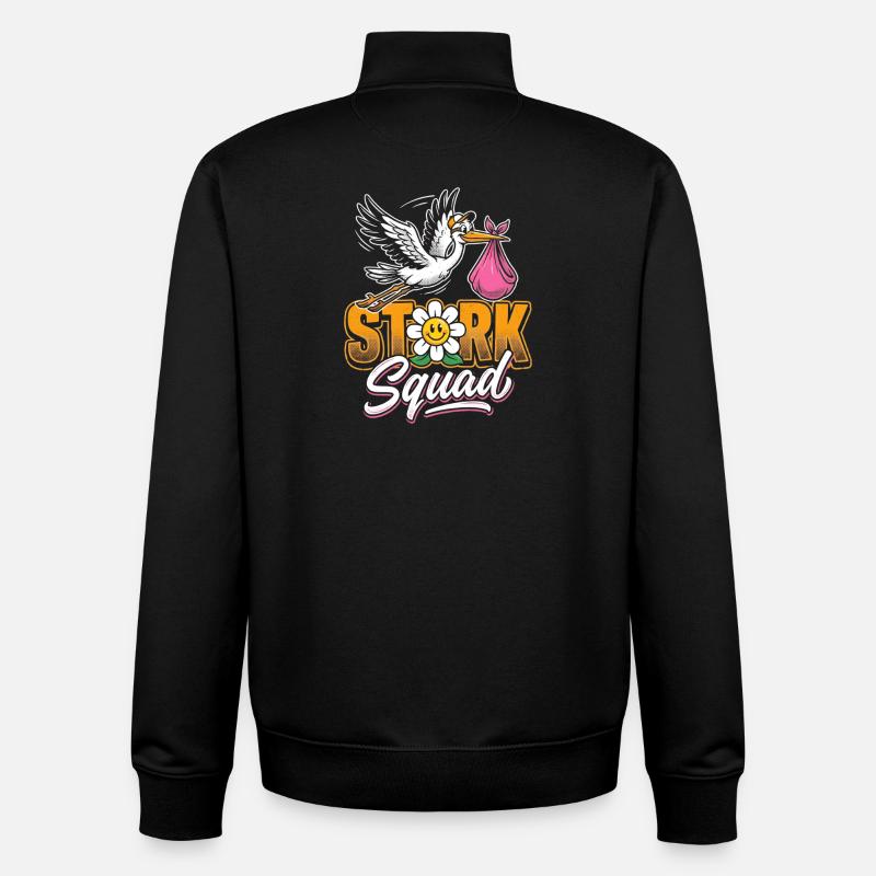 Stork Squad: Fröhlicher Storch - Unisex Organic Zip Sweatshirt von Stanley/Stella - Schwarz