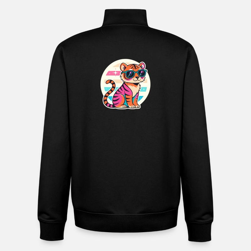 Neon Tiger with Retro Glasses - Unisex Organic Zip Sweatshirt by Stanley/Stella - black