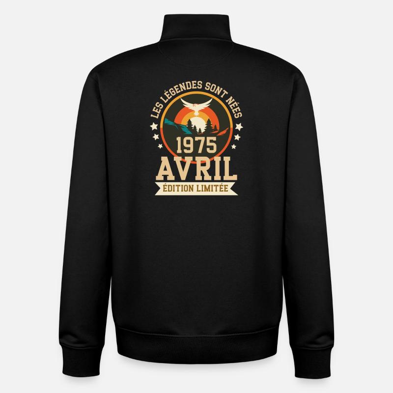 Légende Née Avril 1975 Édition Limitée - Sweat zippé unisexe en coton bio Stanley/Stella - noir