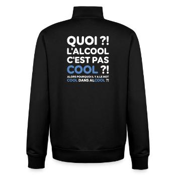 Quoi ? l'alcool c'est pas cool ? Replique culte - Sweat zippé unisexe en coton bio Stanley/Stella - noir - Dos - AI Model Male 185 light (185cm)