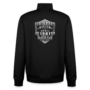 Legendäres 1981er April Vintage Badge - Unisex Organic Zip Sweatshirt von Stanley/Stella - Schwarz - Hinten - AI Model Male 185 light (185cm)