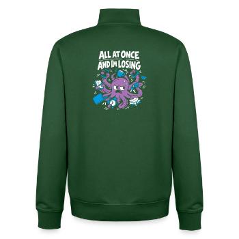 Funny Octopus Overstimulated - Unisex Organic Zip Sweatshirt by Stanley/Stella - bottle green - Back - AI Model Male 185 dark (185cm)