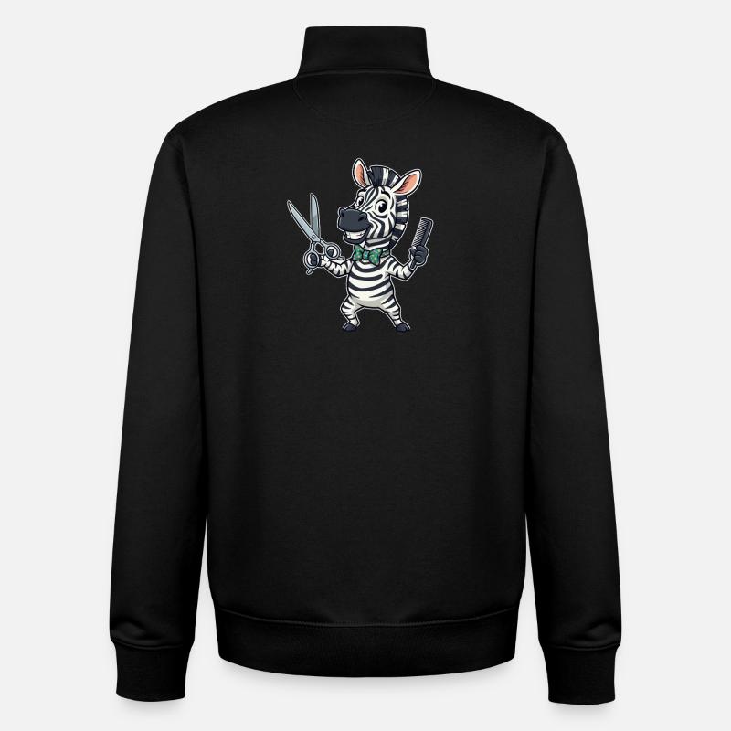 Dessin animé du coiffeur zèbre - Sweat zippé unisexe en coton bio Stanley/Stella - noir