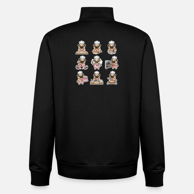Drôle de Pug Baecker, pâtissier - Sweat zippé unisexe en coton bio Stanley/Stella - noir