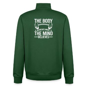 Mind Believes, Body Achieves - Unisex Organic Zip Sweatshirt by Stanley/Stella - bottle green - Back - AI Model Male 185 dark (185cm)