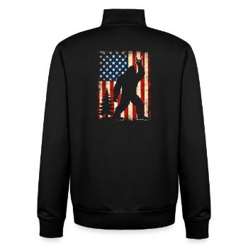 Bigfoot Rock sur le bouclier, Sasquatch Yeti Drapeau USA - Sweat zippé unisexe en coton bio Stanley/Stella - noir - Dos - AI Model Male 185 light (185cm)