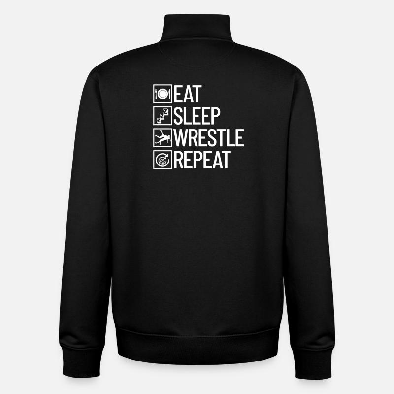 Eating Sleeping Wrestling Repeating Wrestling - Unisex Organic Zip Sweatshirt by Stanley/Stella - black