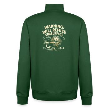 Nur Trockenfliege | Dry Fly Fliegenfischen - Unisex Organic Zip Sweatshirt von Stanley/Stella - Flaschengrün - Hinten - AI Model Male 185 dark (185cm)