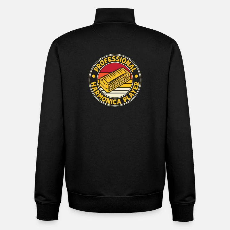 Funny Harmonica Player Professional Harmonica - Unisex Organic Zip Sweatshirt by Stanley/Stella - black