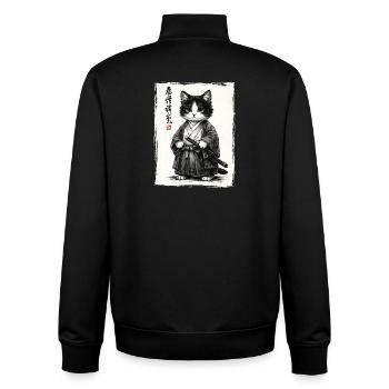 Samurai Cat Japanese Ukiyoe Warrior Kawaii - Unisex Organic Zip Sweatshirt by Stanley/Stella - black - Back - AI Model Male 185 light (185cm)