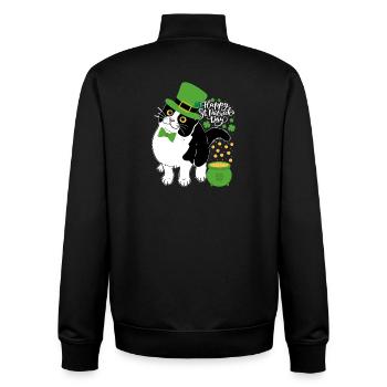 St Patrick Cat With Pot of Gold - Unisex Organic Zip Sweatshirt by Stanley/Stella - black - Back - AI Model Male 185 light (185cm)