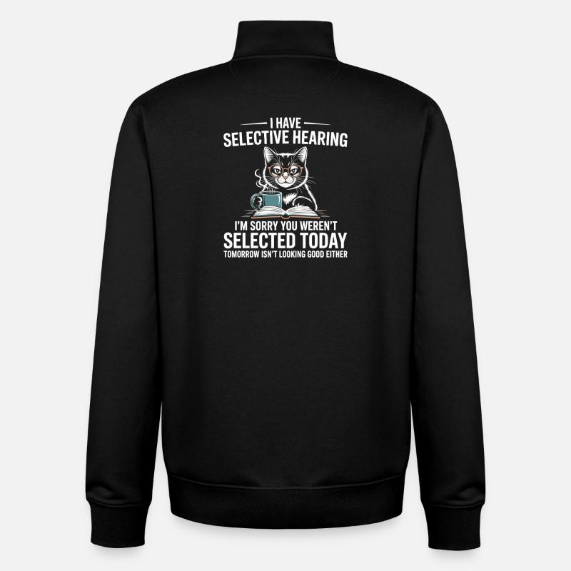Cat reader with humor: Selective hearing - Unisex Organic Zip Sweatshirt by Stanley/Stella - black