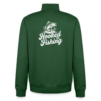 Fisch Hooked on Fishing - Unisex Organic Zip Sweatshirt von Stanley/Stella - Flaschengrün - Hinten - AI Model Male 185 dark (185cm)