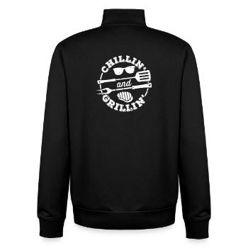 Grillin and Chillin BBQ-Ikone - Unisex Organic Zip Sweatshirt von Stanley/Stella - Schwarz - Hinten - AI Model Male 185 light (185cm)