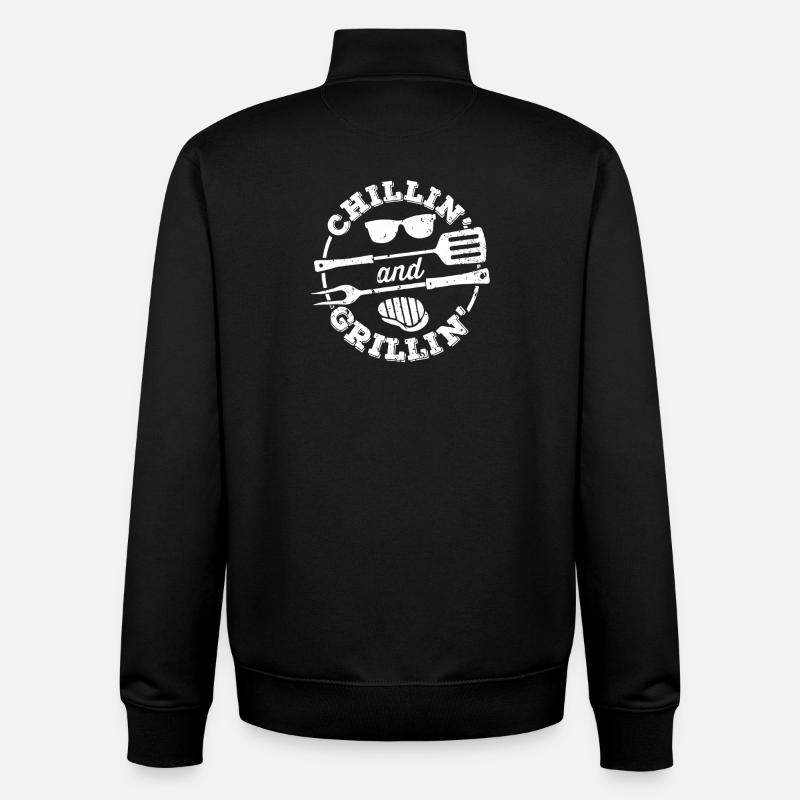 Icône barbecue grillé et piment - Sweat zippé unisexe en coton bio Stanley/Stella - noir