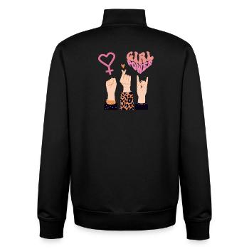 GIRL POWER, SISTERS, LOVE & ROCK ON! 💪❤️♀️ - Unisex Organic Zip Sweatshirt by Stanley/Stella - black - Back - AI Model Male 185 light (185cm)