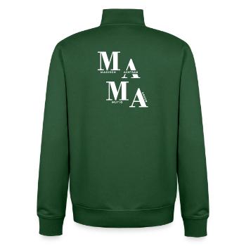 Gestaffeltes MAMA Design in Weiß für dunkle Mode - Unisex Organic Zip Sweatshirt von Stanley/Stella - Flaschengrün - Hinten - AI Model Male 185 dark (185cm)