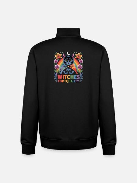 Witches for Equality Cat Rainbow - Unisex Organic Zip Sweatshirt by Stanley/Stella - black