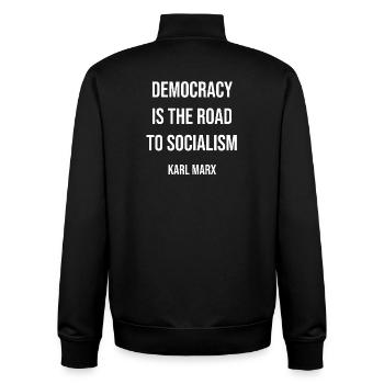 Democracy vs Socialism Karl Marx Quote Tee - Unisex Organic Zip Sweatshirt by Stanley/Stella - black - Back - AI Model Male 185 light (185cm)