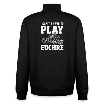 Ich Kann Nicht, Ich Muss Euchre Spielen - Unisex Organic Zip Sweatshirt von Stanley/Stella - Schwarz - Hinten - AI Model Male 185 light (185cm)
