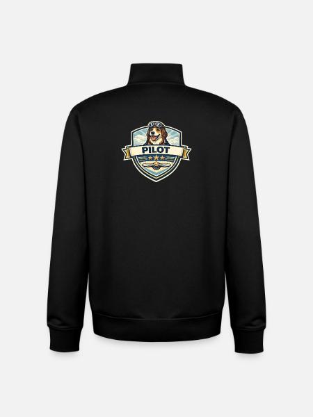 Dog Pilot Badge Cartoon - Unisex Organic Zip Sweatshirt by Stanley/Stella - black