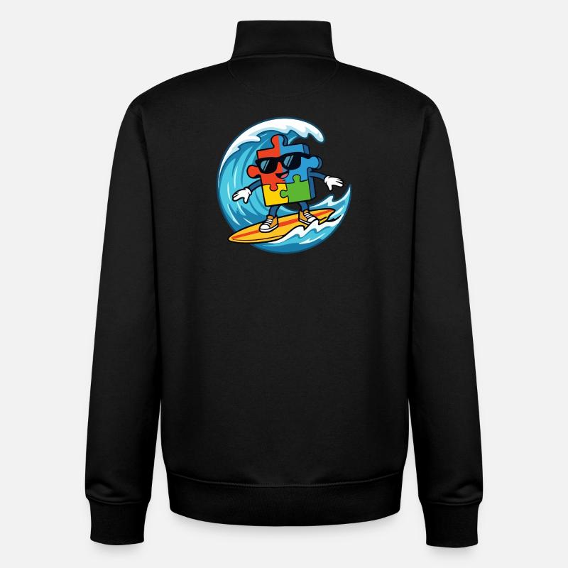 Cooles Surf-Puzzle-Maskottchen Sommerstrandkunst - Unisex Organic Zip Sweatshirt von Stanley/Stella - Schwarz