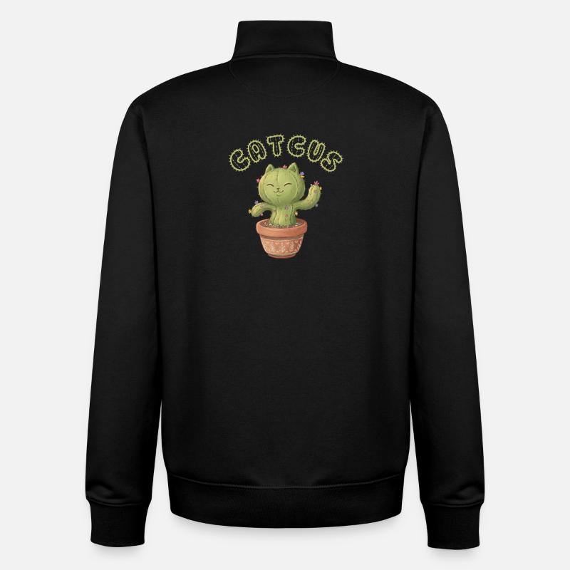 Chat Cactus de Kawaii - Sweat zippé unisexe en coton bio Stanley/Stella - noir