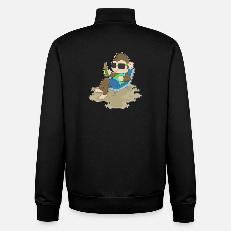 Bouteille de bière singe - Sweat zippé unisexe en coton bio Stanley/Stella - noir