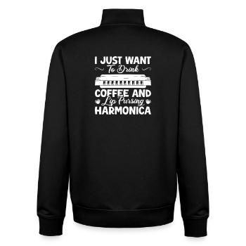 Harmonica Musican Just Want To Drink Coffee - Unisex Organic Zip Sweatshirt by Stanley/Stella - black - Back - AI Model Male 185 light (185cm)